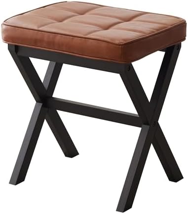 Foot Stool Small Ottoman Foot Rest Padded Foot Stool Desk for Under Office Desk Vanity Stool Bamboo Footstool Sofa Footrest Shoe Stool Small Foot Stools (Black Legs + Reddish Brown) by FILWH