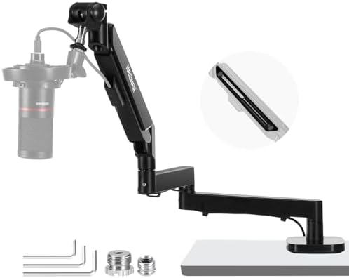 NEEWER Low Profile Mic Arm Desk Mount, 360° Swivel Boom Arm with Pneumatic Damping Adjustable, Cable Management, Compatible with Shure MV7 SM7B Blue Yeti Gaming Streaming Podcast Microphone, MS002 by Neewer