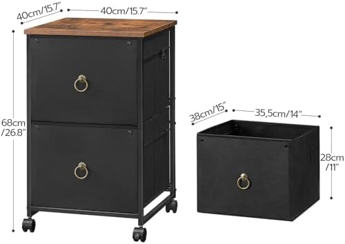 HOOBRO 2 Drawer Mobile File Cabinet, Rolling Printer Stand, Vertical Filing Cabinet, Office Drawers, Filing Cart for Home Office, A4/Letter Size, Nonwovens Drawer, Black and Rustic Brown BFK20WJ01 - Image 3