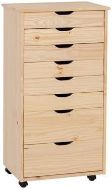 Linon Corinne Unfinished Eight Drawer Wooden Rolling Storage Cart by Linon