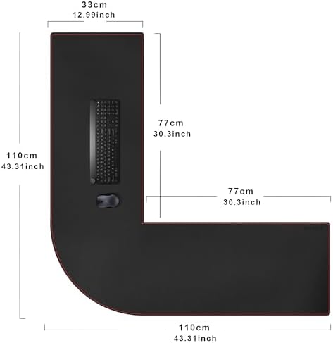 ZORESYN PU Leather L Shaped Desk Mat (43.3"+43.3") x 13" Black - Image 2