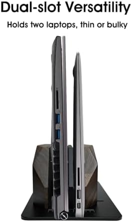 Walnut Vertical Laptop Stand, Dual Slot Wood Laptop Holder for Desk - Image 5