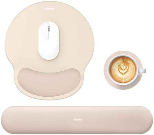 Sushret Mouse Pad and Keyboard Wrist Rest, 3-in-1 Gel Memory Foam Ergonomic Mouse Pad with Wrist Rest Set, Gaming Mousepad Arm Cushion Support for Computer Desk Accessories Cute Setup,Apricot Pink by Sushret
