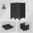 HOOBRO 3-Drawer File Cabinet, Wooden Under Desk Filing Cabinet, fits A4/Letter Size for Home Office, Small Rolling Storage Drawer Chest, Printer Stand with Drawers, Black BK02WJ01G1 - Image 3
