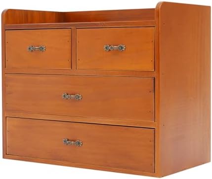 Wooden Desktop Organizer - 3-Tier Office Supplies Filing Tidy Storage Shelf - Storage Cabinet/Jewelry Organizer with 4 Drawers by BILPIKOGoo