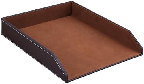 KINGFOM Letter Tray, PU Leather Paper Organizer Tray for Desk, Paper Organizer Storage Holder for Office Home or School A4 Size Brown by KingfomLeatherHomeOfficeDecor