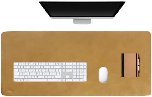 Premium Leather Desk Mat, Full Grain Leather Desk Pad Protector & Desk Blotter, Waterproof Non-Slip Writing Surface for Keyboard, Mouse & Laptop, Desk Pad for Home & Office (Tan, Large) by FinecraftedLeatherGoods