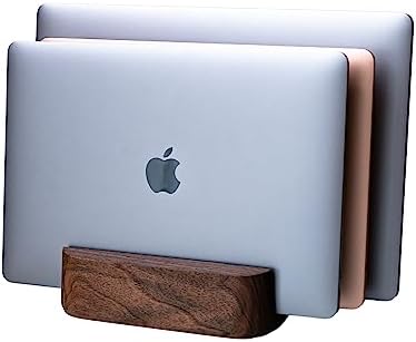 Triple Laptop Stand Vertical Laptop Holder - Vertical Laptop Stand for Desk - Laptop Holder - Handmade of Natural Wood (Triple Walnut) by TheHrdwood