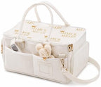 Portable Diaper Caddy, Large 17.1L Nursery Storage Basket with Handle, Baby Essentials Organizer for Changing Table, Travel Use, Beige by SharolMilles