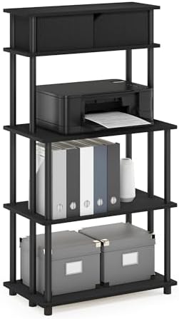 Furinno Turn-N-Tube Printer Stand with Storage, 5-Tier Large Printer Stand, Printer Table with Top Cabinet, for CPU, Office Supplies, Dark Americano by Furinno-FitsYourSpaceFitsYourBudget