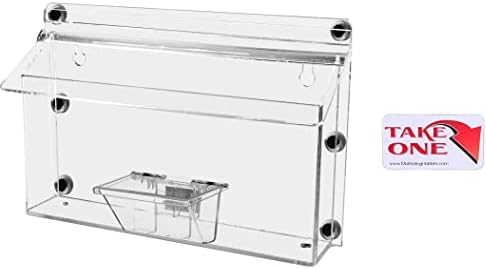 Marketing Holders 4 Pack Outdoor Brochure Box with Lid Metal Mount Clear Acrylic Caddy Holds 11" x 4" Horizontal Trifolds and 3.5" x 2" Business Cards with Take One Sticker Hangs On Smooth Surfaces by MarketingHolders