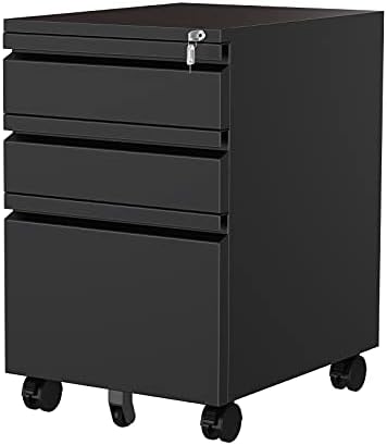 MIIIKO 3 Drawer File Cabinet, Metal Filing Cabinet with Lock Rolling Wheels, Office Storage Under Desk,Deep Drawers for Hanging Legal Letter Fill, Full Assembled Except Casters by MIIIKOOfficeFurniture