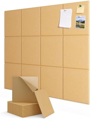 12 Pack Felt Cork Bulletin Boards for Walls Pin Corkboard for Office, 48" x 36" Large Mustard Display Tiles for Mood, Memo & Tack Pinboards in School Classroom, Home, Dorm, Bedroom & Kitchen by Topnaca