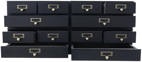 Wooden Desktop Organizer, 3 Tier Tabletop Storage Cabinet with 12 Drawers Composable Four-Piece Set & Metal Handles Modular Stackable Desktop Apothecary Cabinet for Home Offices Schools (Black) - Image 4