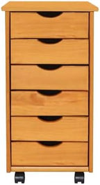Jela-USA Solid Pine Wood 6 Drawer Rolling Cart, Honey Pine - Image 4