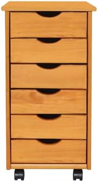 Jela-USA Solid Pine Wood 6 Drawer Rolling Cart, Honey Pine - Image 4