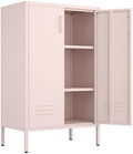IRONFFICE Storage Cabinet,Metal Cabinets with Doors and Shelves,2 Doors Locker Cabinet with Legs,Metal Locker Storage Cabinets for Tools, Equipment and Office Files,Pink by IRONFFICE