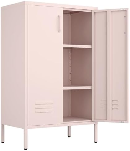 IRONFFICE Storage Cabinet,Metal Cabinets with Doors and Shelves,2 Doors Locker Cabinet with Legs,Metal Locker Storage Cabinets for Tools, Equipment and Office Files,Pink by IRONFFICE