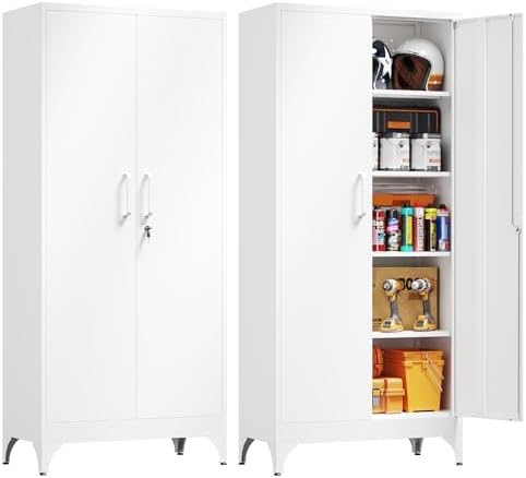 Yizosh Metal Garage Storage Cabinet with 2 Doors and 4 Adjustable Shelves - 71" Steel Lockable File Cabinet,Locking Tool Cabinets Furniture of Metal for Home,Office,Garage,Gym,School by Yizosh