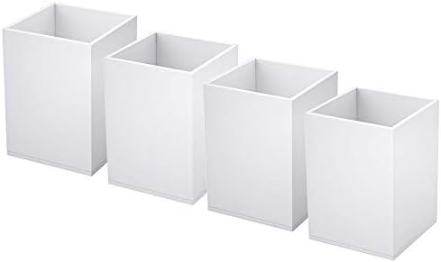 NIUBEE White Acrylic Pen Holder 4 Pack, Desktop Pencil Cup Stationery Organizer for Office Desk Accessory by NIUBEE