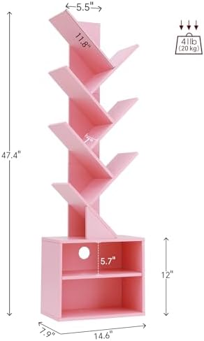 SUNMORY 6 Tier Tree Bookshelf, Tall Small Bookcase with Storage Cabinet - Image 2