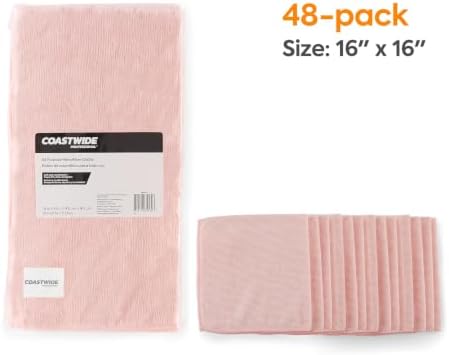 COASTWIDE Professional Microfiber Cleaning Cloths, Pink, 16 x 16, 48/Pack - Image 2