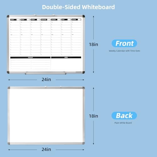 Weekly Dry Erase Board, Weekly Planner whiteboard with Hourly time Slots, Whiteboard Weekly Calendar for Schedule for wall 24" X 18" Double-Sided for Office, Home and School - Image 2