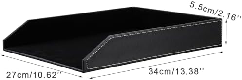 KINGFOM Letter Tray, PU Leather Paper Organizer Tray for Desk, Paper Organizer Storage Holder for Office Home or School A4 Size Black - Image 2