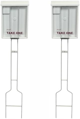 Sanzo Specialties Outdoor Brochure Box on a Stake 46 inch tall - Holds 250 8.5 x 11 Documents and 60 Business Cards, Flyer Literature Yard Dispenser (White, Pack of 2) by Unknown