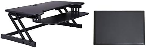 Rocelco 37.5" Deluxe Height Adjustable Standing Desk Converter with Anti Fatigue Mat BUNDLE - Quick Sit Stand Up Computer Workstation Riser - Large Retractable Keyboard Tray - Black (R DADRB-MAFM) by Rocelco