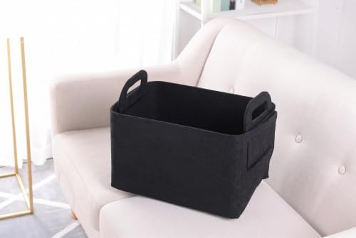 Minoisome Storage Basket Felt Storage Bin Collapsible& Convenient Box Organizer with Carry Handles for Office Bedroom Closet Babies Nursery Toys Laundry (Black, 15.7inch（L）×11inch（W）×10inch（H）) - Image 2