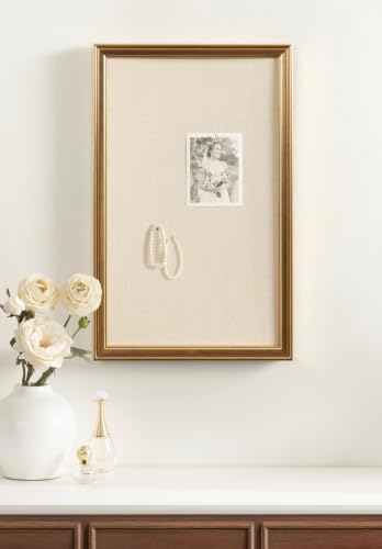 Kate and Laurel Adlynn Rectangle Framed Linen Fabric Pinboard, 15 x 24, Gold, Traditional Beveled Accent Bulletin Board for Vintage Home Wall Organization or Aspirational Vision Board - Image 3