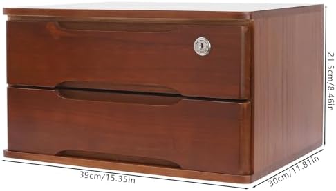 Wood Desk Organizer with 2 Drawers, Lockable Desktop Countertop Storage Cabinet for Home Office Supplies File Tabletop Organizing Unit (Dark Brown) - Image 3