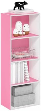 Furinno LUDER 4-Tier Book Shelf, Open Shelves Bookshelf, Pink/White by Furinno-FitsYourSpaceFitsYourBudget