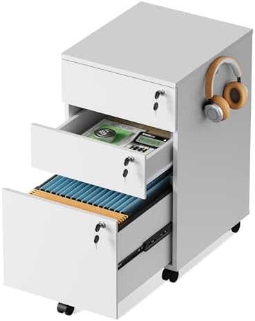 DEVAISE 3 Drawer Wood File Cabinet with Individual Locks, White by DEVAISE