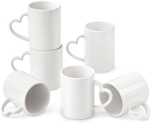Pickmesh 10oz White Blank Sublimation Mugs Set of 6, Heart Handle by Pickmesh