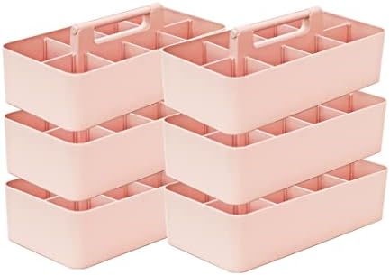 -Large Portable Caddy, DIY Dividers, 8 Compartments, Basket with Handle Storage Organizer Modern Made in USA (6 PACK, Indie Pink) by EnjoyOrganizer