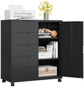 MIIIKO 5 Drawer Storage Cabinet with Door and Shelf, Mobile Lateral Cabinet on Wheels, Office Small Organizer Printer Stand, Black File Cabinets by MIIIKOOfficeFurniture