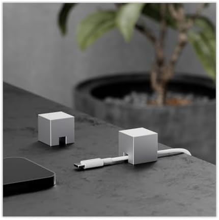 (2 PCS - Silver) Metal Cord Holder, Weighted Cable Organizer or Management, Heavy Wire Keeper for Nightstand, Bedside Table, Desk - N2U Cube Cords Strap for Phone USB-C, Lightning Charger Cables by Unknown