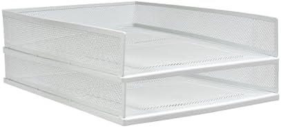 A3 Metal Letter Tray, 2pcs/4pcs/6pcs, Stackable Paper Tray, Metal Mesh Desktop Organizer, File Document Storage Rack for Home, Office, School, Black/White, Horizontal/Vertical (2, Vertical,White) by Unknown