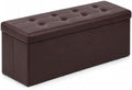 ALASDO 43 Inch Folding Storage Ottoman Bench with Hidden Storage, PU Leather Ottoman Foot Rest Stool, End of Bed Bench for Bedroom, Living Room, Entryway and Closet, Brown by ALASDO