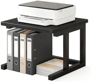 Desktop Printer Stand, 15.7″x 15.7″ 2-Tier Large Printer Shelf fit 3D Laser Printer/Scanner/Fax Machine, Industrial Storage Rack for Home Office Storage, Black P4040-B by WelcometoWRITECRYProduct