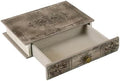 Vintage Book-Shaped Storage Box with Drawer, Distressed Vintage Brown Faux Leather Finish and Gothic Medallion Motif, Decorative Hidden Organizer for Home or Office 9.5″ x 6.7″ x 2″ by XIAOAIKA