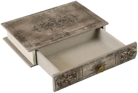 Vintage Book-Shaped Storage Box with Drawer, Distressed Vintage Brown Faux Leather Finish and Gothic Medallion Motif, Decorative Hidden Organizer for Home or Office 9.5″ x 6.7″ x 2″ by XIAOAIKA