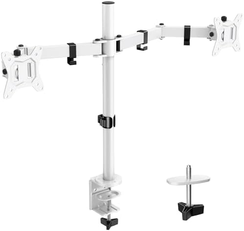 ErGear Fully Adjustable Dual Monitor Mount for 2 Screens up to 32 Inches, Holds up to 17.6 lbs Each Arm, Desk Stand, White by ErGear