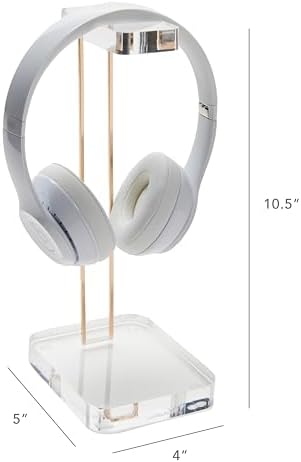 RUSSELL+HAZEL Acrylic Headphones Stand with Gold Hardware, Clear Headset Holder & Desk Accessory for Home Office Workspace Organization, 4" x 5" x 10.5"(Pack of 2) - Image 2