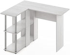Furinno Abbott L-Shape Desk with Bookshelf, White Oak/Chrome - Image 4