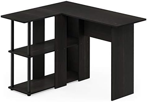 Furinno Abbott L-Shape Computer Desk with Bookshelf, Espresso/Black - Image 6