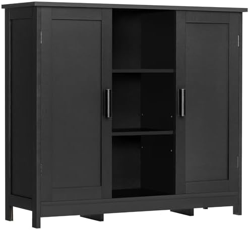 Iwell Storage Cabinet with 2 Doors and 4 Storage Shelves, Bathroom Cabinet, Cupboard for Living Room, Home Office, Entryway, Black by IWELL