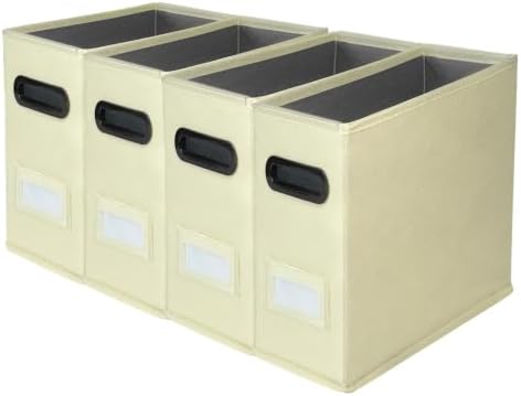 4 Pack Collapsible File Storage Box for Letter Size Documents, Portable File Organizer Box with Plastic Rails and Reinforced Cardboard, Desktop and Home Office Organization, Beige by ComfortKeeper